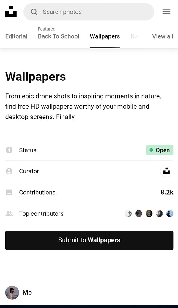 Screenshot taken from unsplash.com to show hierachy.
